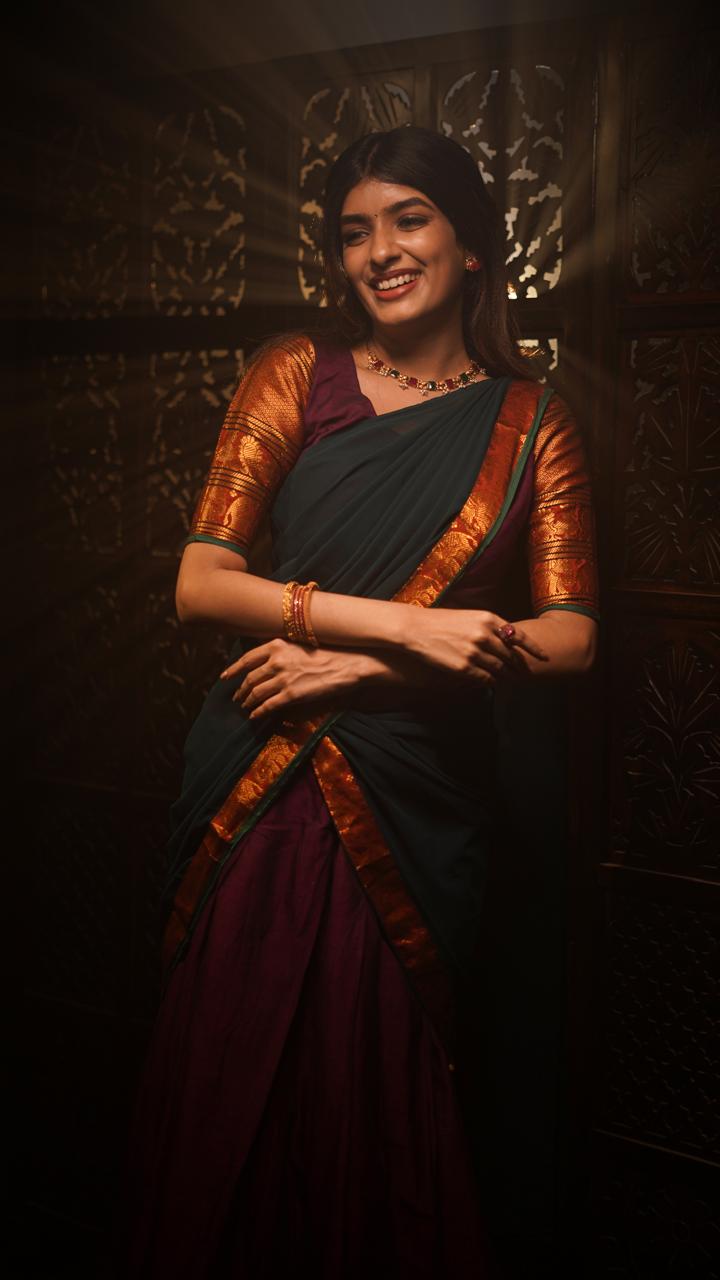 Purple + Green Half Saree (Narayanapet)