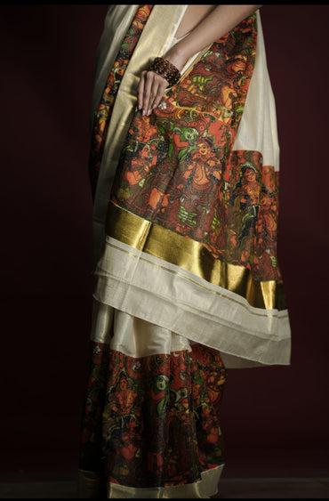 Mural with Golden Border Set Saree