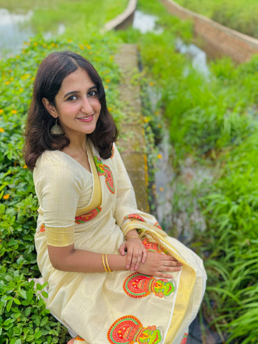 Kathakali + Golden Set Saree