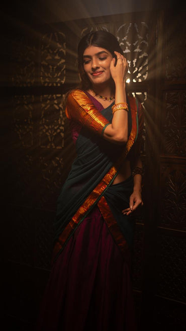 Purple + Green Half Saree (Narayanapet)