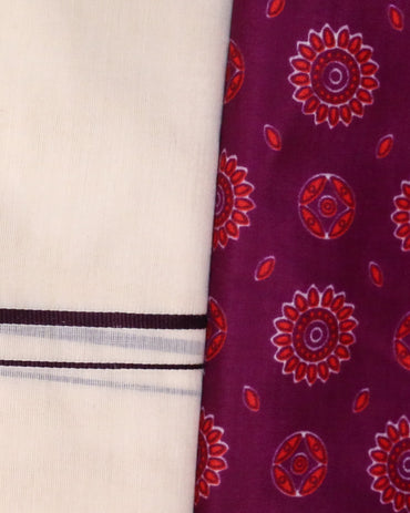 Maroon Brown Puliyilakkara + Blouse