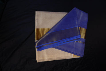 Golden Tissue Blue Half-Coloured Saree