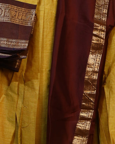 Brown + Yellow Half Saree (Narayanapet)