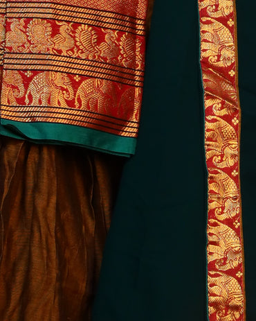 Brown + Green Half Saree (Narayanapet)