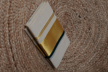Tissue Green + Golden Handloom Set Mundu